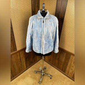 NEIMAN MARCUS ZUKI DYED POWDER BLUE SHEARED BEAVER ZIPPERED FUR COAT JACKET 6-8